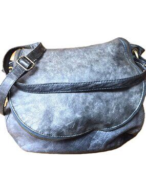 Tuscany Leather Firenze Slate Blue Distressed Crossbody Shoulder Bag Boho Tassel